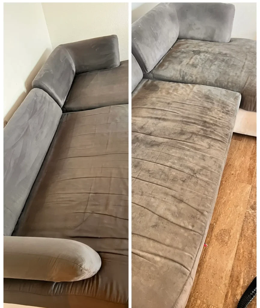 Résultat d’un nettoyage complet d’un canapé d’angle.