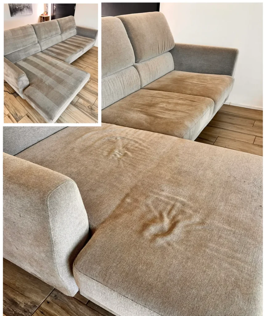 Nettoyage d’un canapé en microfibre avec résultats visibles.