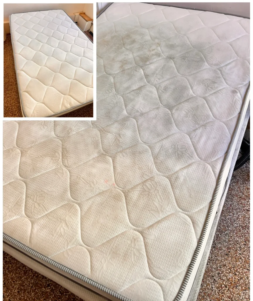 Nettoyage complet d’un matelas taché avec extraction.