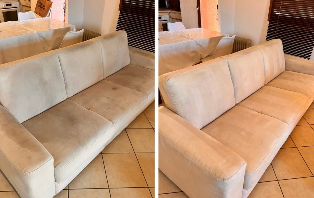 Nettoyage de ce canapé en microfibre sur la ville de Hyères par l'entreprise Keepclean83.