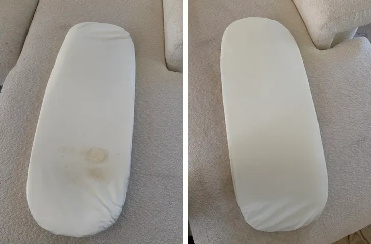 Matelas de couffin de bébé avant et après nettoyage des taches par KeepClean83 dans le Var